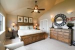 The Master Bedroom has a large dresser, ample closet space and flat-screen TV that is perfectly positioned to watch while in bed.